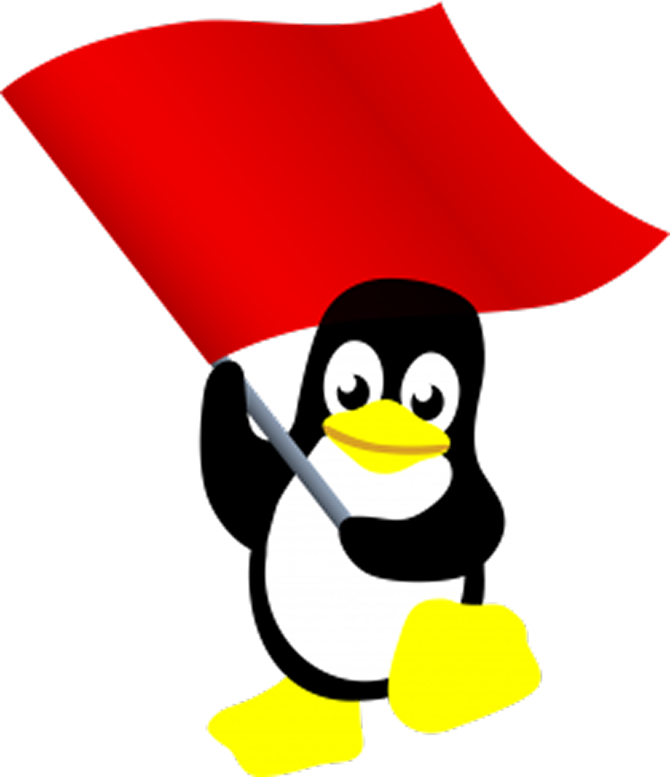 Logo de Tux estilo comic con una bandera